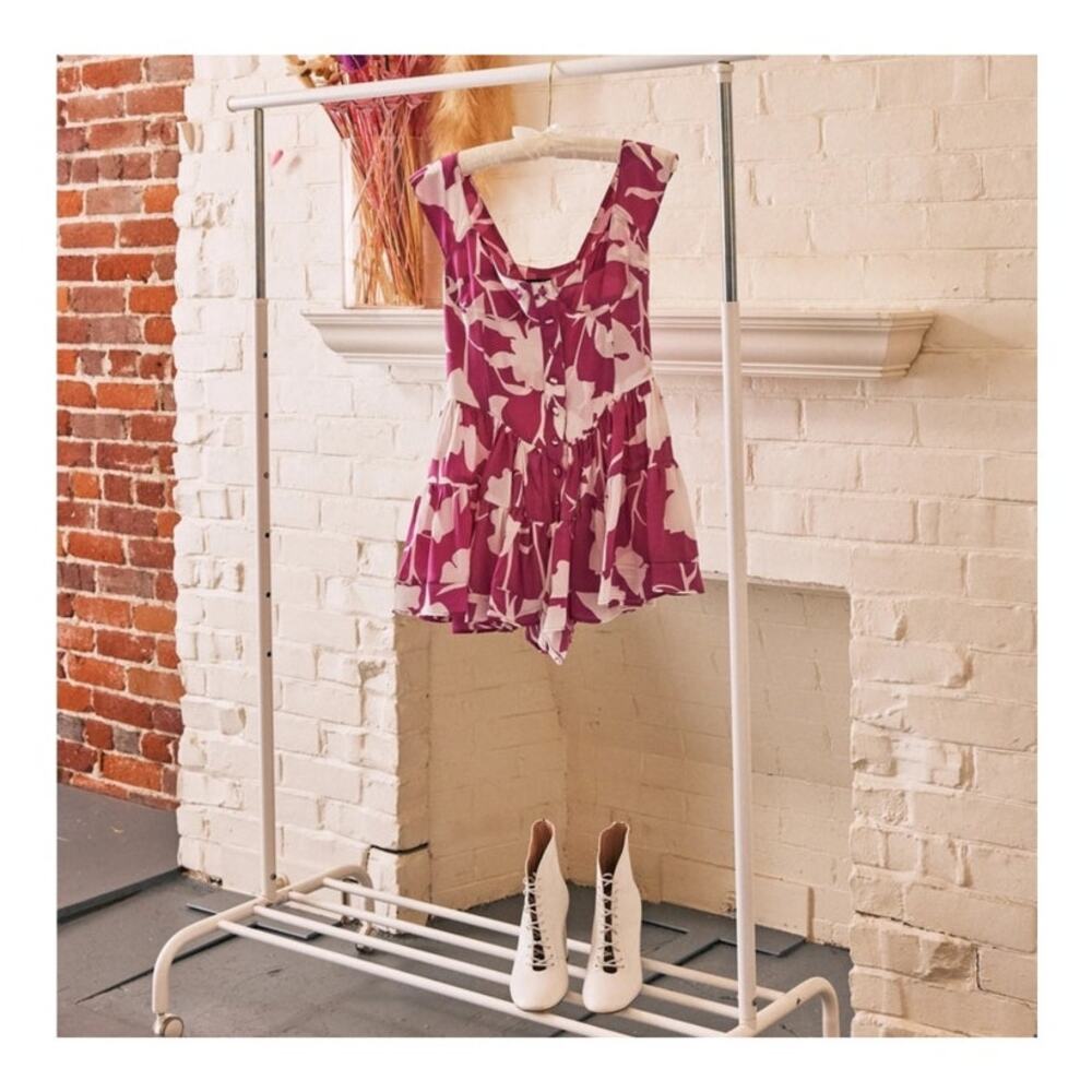 Vanessa Mooney Elisabeth Romper Dress in Pink in White Silk, size XS